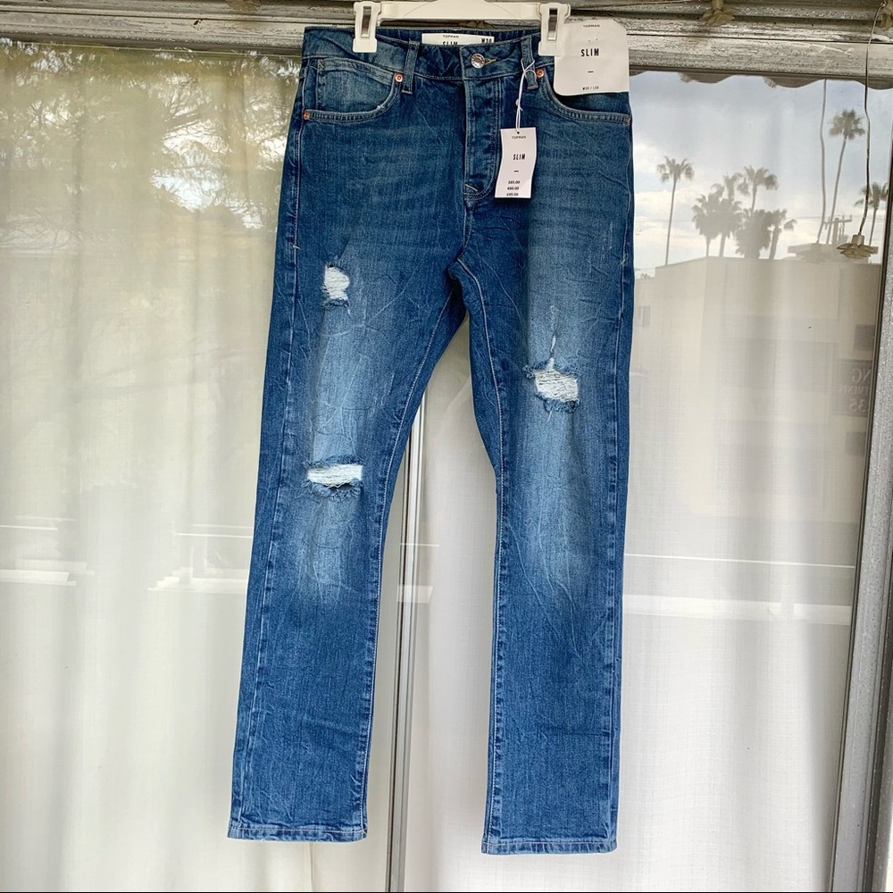 TOPMAN Slim distressed jeans
